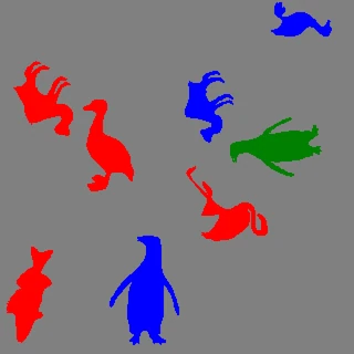 Synthetic detection sample with animal silhouettes