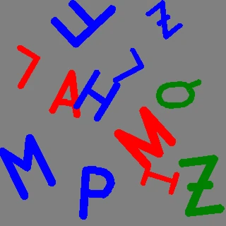 Synthetic segmentation sample with letter shapes